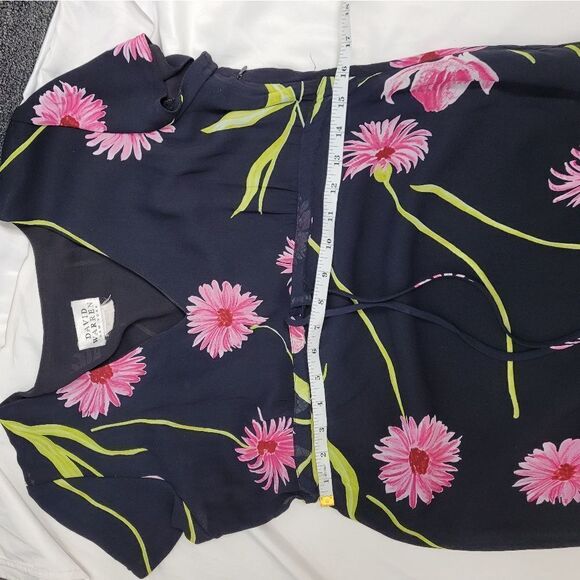 VINTAGE 90s dress pink daisy black empire waist short sleeve maxi M - Picture 9 of 10